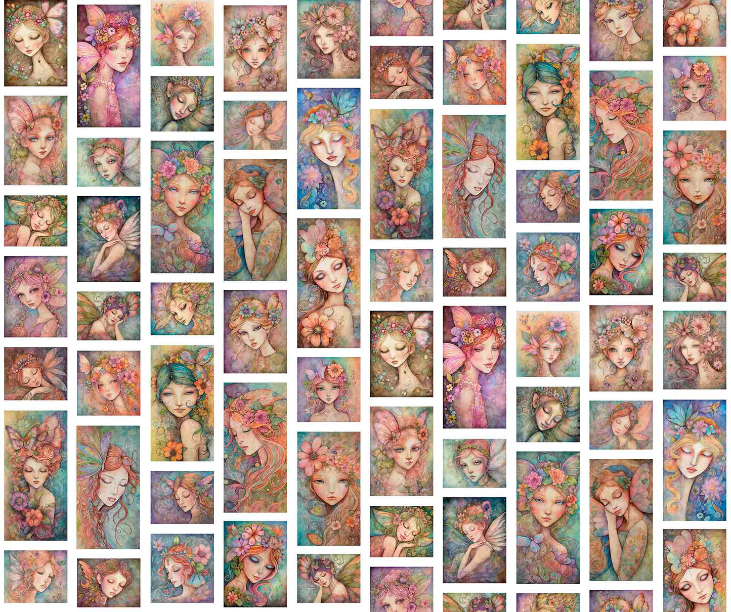 Enchanted by Morris Creative Group Fairy Portrait Patches White    30760Z Cotton Woven Fabric