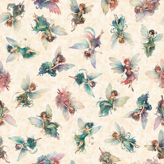 Enchanted by Morris Creative Group Fairy Toss Cream 30761E Cotton Woven Fabric