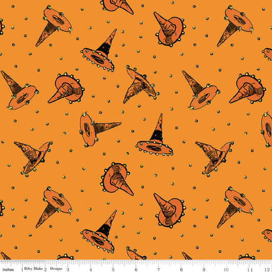 PREORDER ITEM - EXPECTED APRIL 2026: Scary Scraps by J. Wecker Frisch Festive Hat Toss Orange    C17605-ORANGE Cotton Woven Fabric