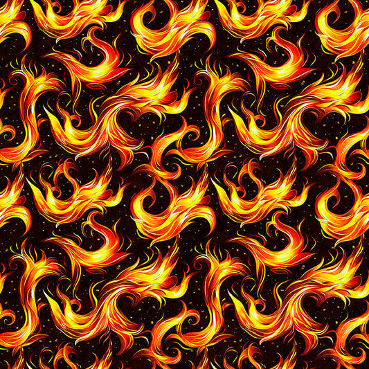 PREORDER ITEM - EXPECTED AUGUST 2025: Dragon’s Song by Morris Creative Group Flames Black    31155J Cotton Woven Fabric