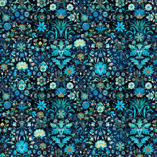 PREORDER ITEM - EXPECTED NOVEMBER 2025: Folklore by Morris Creative Group Floral Navy    31645N Cotton Woven Fabric