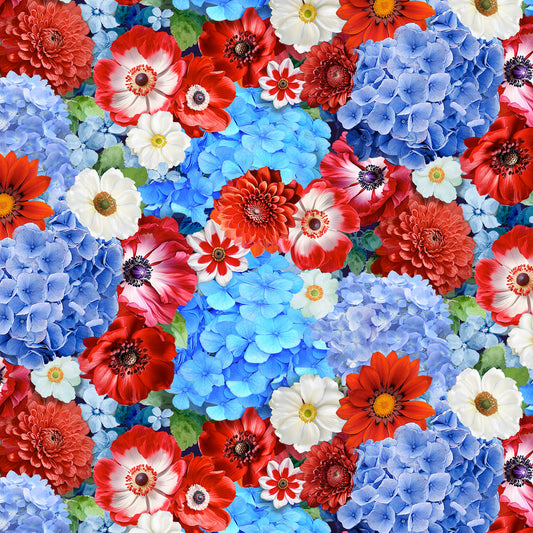 Stars & Stripes Floral Red White Blue    CD3268-MULTI Cotton Woven Fabric