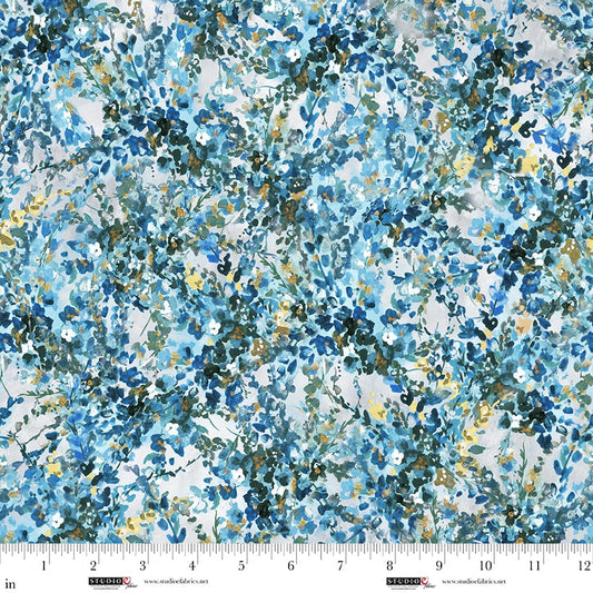 PREORDER ITEM EXPECTED IN JANUARY 2026: Behind Blue Eyes Digital by Funny Girl Floral Spray Cyan 8650-77 Cotton Woven Fabric