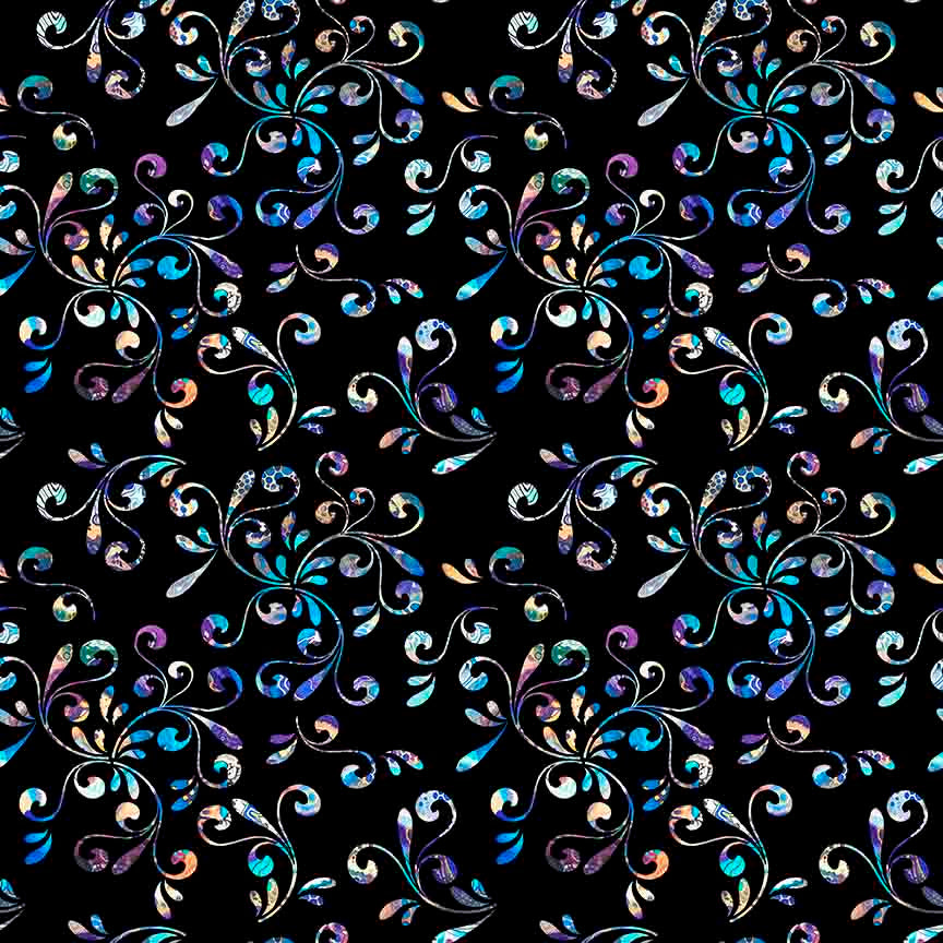 PREORDER ITEM - EXPECTED FEBRUARY 2025: Fantasia by Dan Morris Floral Swirl Black    30970J Cotton Woven Fabric