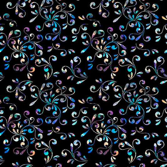 Fantasia by Dan Morris Floral Swirl Black 30970J Cotton Woven Fabric