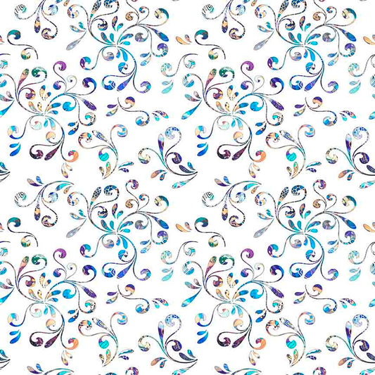 PREORDER ITEM - EXPECTED FEBRUARY 2025: Fantasia by Dan Morris Floral Swirl White    30970Z Cotton Woven Fabric