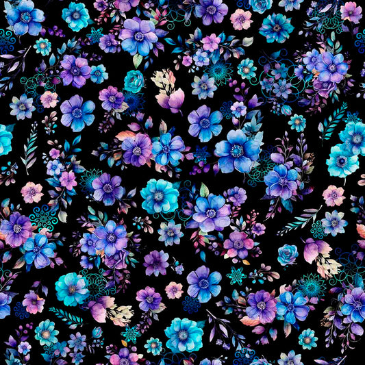 PREORDER ITEM - EXPECTED FEBRUARY 2025: Fantasia by Dan Morris Floral Toss Black    30964J Cotton Woven Fabric