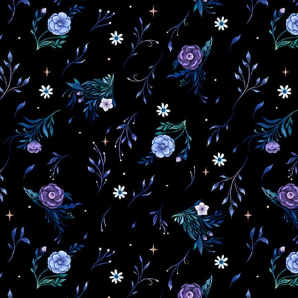 PREORDER ITEM - EXPECTED OCTOBER 2024: Jardin de Lune Glow by Episodic Drawings Floral Tossed Small  Black    3825G-99 Cotton Woven Fabric