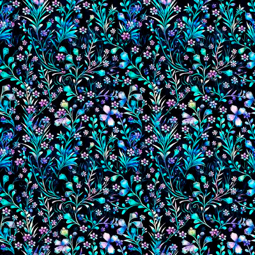 PREORDER ITEM - EXPECTED FEBRUARY 2025: Fantasia by Dan Morris Floral Vine Black    30968J Cotton Woven Fabric