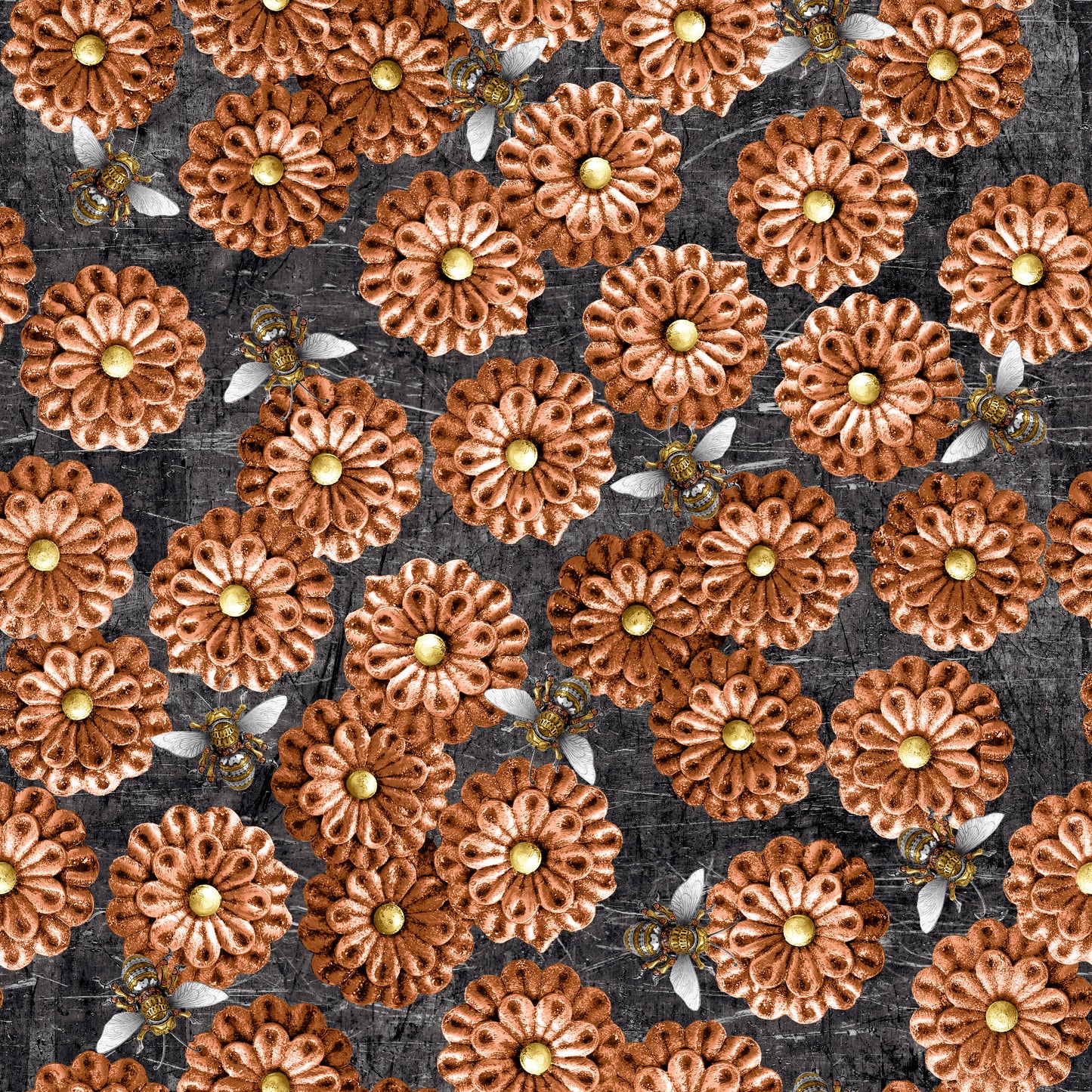 PREORDER ITEM - EXPECTED FEBRUARY 2025: Full Steam Ahead Flowers & Bees Copper    3926-33 Cotton Woven Fabric