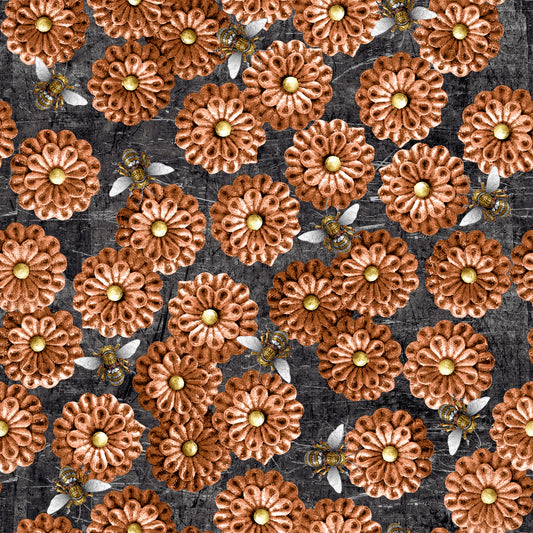 Full Steam Ahead Flowers & Bees Copper 3926-33 Cotton Woven Fabric