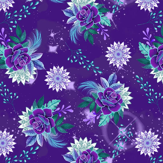 Gypsy Violet Digital by Sheena Pike Flowers & Medallions Purple 3657-55 Cotton Woven Fabric