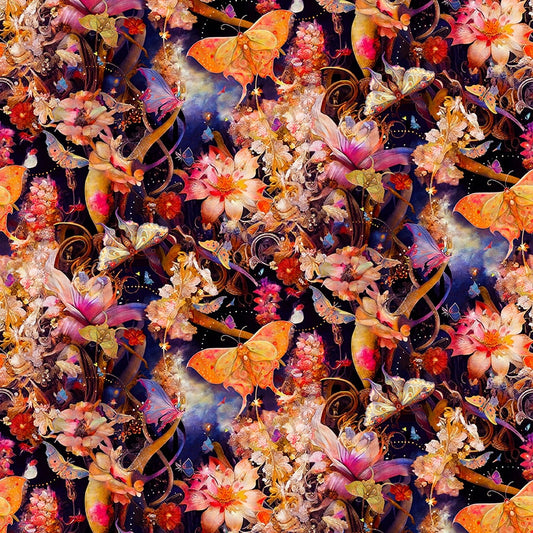 Night Garden Digital by JT Stewart_Duirwagh Studios Flowers and Butterflies Pink 3555-22 Cotton Woven Fabric