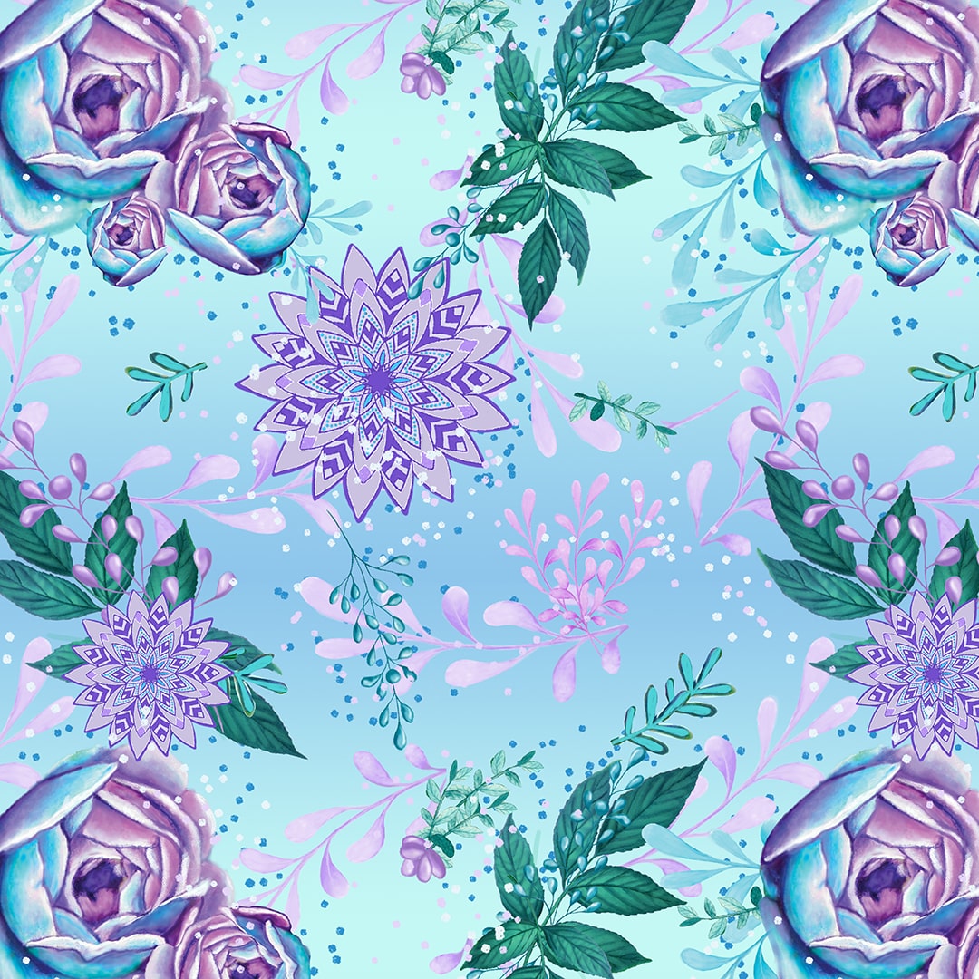 Gypsy Violet Digital by Sheena Pike Flowers Lt Blue    3656-11 Cotton Woven Fabric