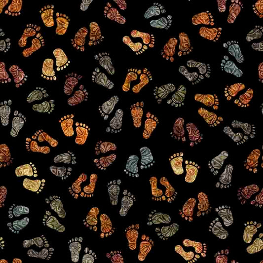 PREORDER ITEM - EXPECTED MARCH 2025: Bigfoot by Morris Creative Group Footprints Black    30995J Cotton Woven Fabric