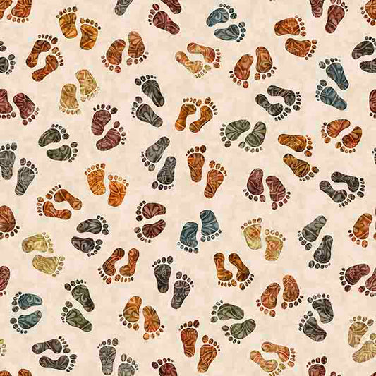 PREORDER ITEM - EXPECTED MARCH 2025: Bigfoot by Morris Creative Group Footprints Tan    30995E Cotton Woven Fabric