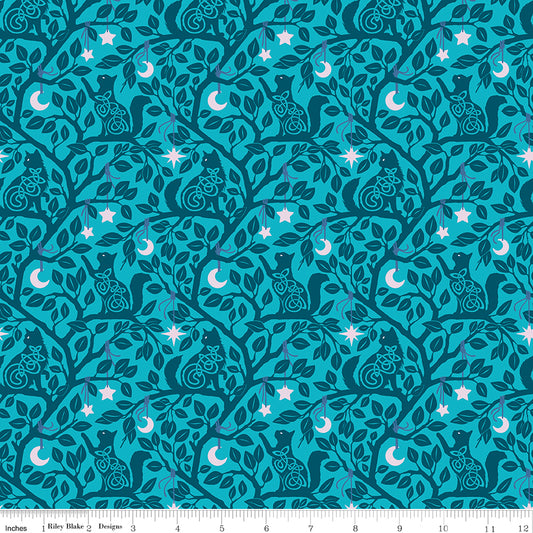 Celtic Cats by Brigid Ashwood Collection Forest Cats Teal CD16582-TEAL Cotton Woven Fabric