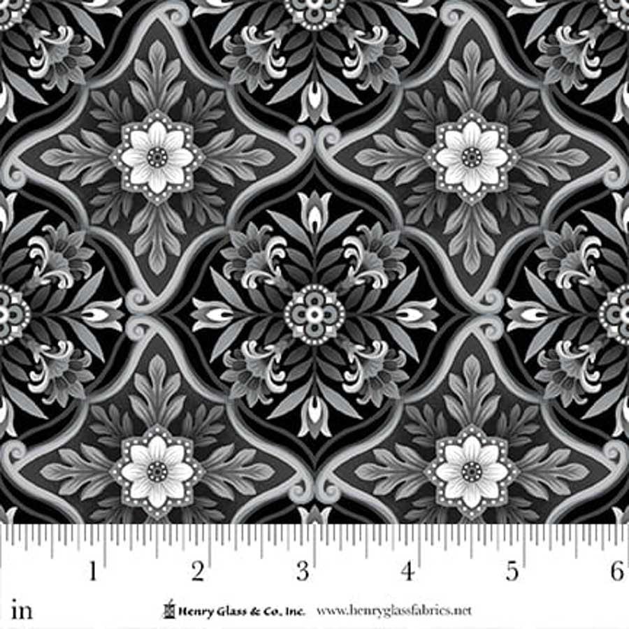 PREORDER ITEM - EXPECTED APRIL 2026: Scarlet's Treasure by Color Principle Foulard Tiles Black    3642-99 Cotton Woven Fabric