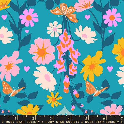 PREORDER ITEM - EXPECTED SEPTEMBER 2025: Best Day Ever by Melody Miller of Ruby Star Society Foxgloves Turquoise    RS0106.15 Cotton Woven Fabric