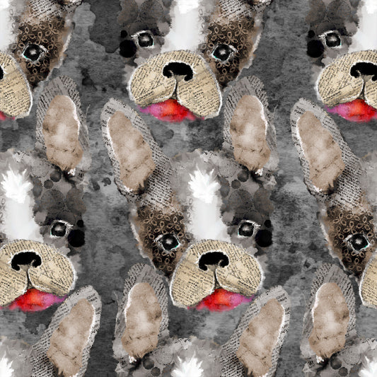 Raise the Woof by Connie Haley Frenchie Kisses Gray 22346-GRY Cotton Woven Fabric