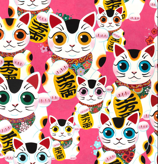 Nicole's Prints Fuku Kitty Pink 8410a Cotton Woven Fabric