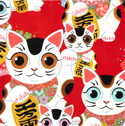 Nicole's Prints Fuku Kitty Red 8410b Cotton Woven Fabric