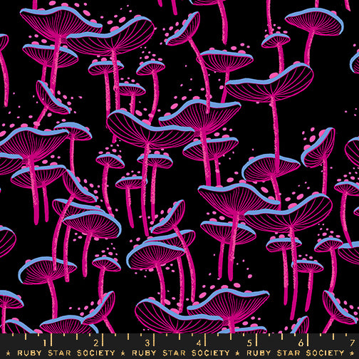 PREORDER ITEM - EXPECTED JUNE 2025: Glow Garden by Sarah Watts of Ruby Star Society Fungi Black    RS2115.17N Cotton Woven Fabric