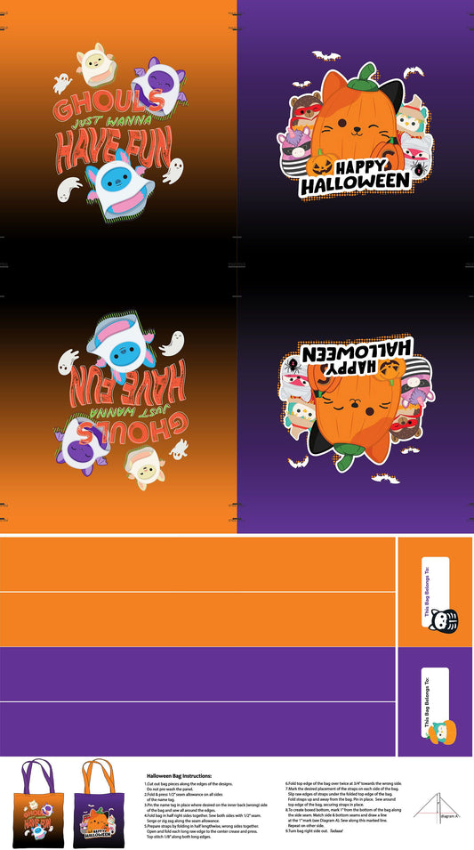 PREORDER ITEM-EXPECTED MAY 2026: Squishmallows Boo Squad Bag Panel Multi SQ1038-10Cotton Woven