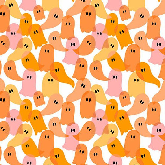 PREORDER ITEM-EXPECTED MARCH 2026: Ghostly Garden by K P Creates Ghost Party Orange A-10202-O Cotton Woven Fabric