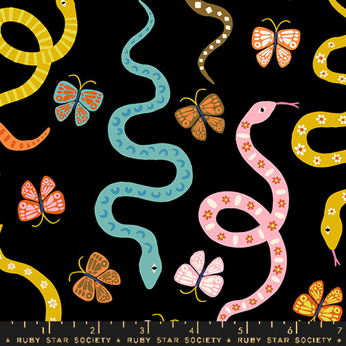 PREORDER ITEM - EXPECTED MARCH 2025: ooh Lucky Lucky by Alexia Marcelle Abegg of Ruby Star Society Garden Snake Black    RS4114.12 Cotton Woven Fabric