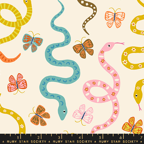 PREORDER ITEM - EXPECTED MARCH 2025: ooh Lucky Lucky by Alexia Marcelle Abegg of Ruby Star Society Garden Snake Natural    RS4114.11 Cotton Woven Fabric