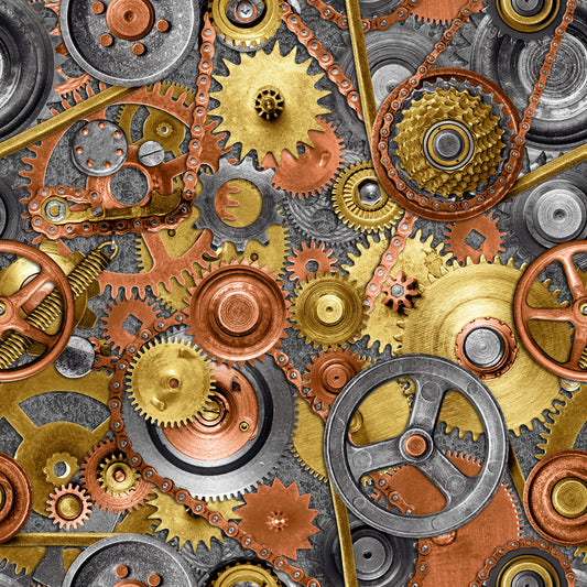 Full Steam Ahead Gears Gray 3928-90 Cotton Woven Fabric