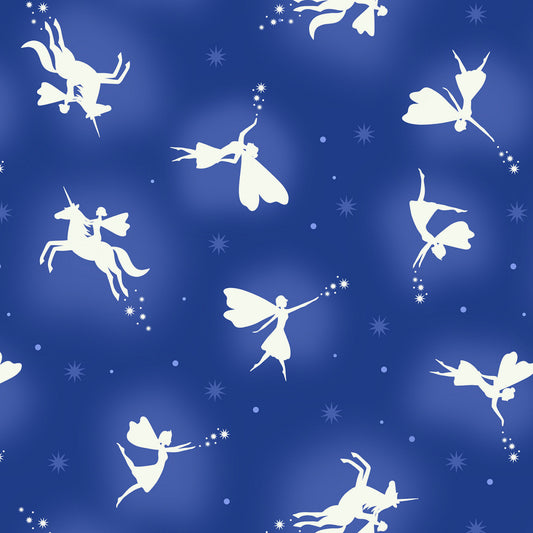 Glow Fairies (Glow in the Dark) Glow Fairies on Blue A870.3 Cotton Woven Fabric