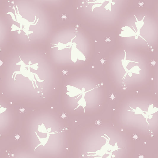 Glow Fairies (Glow in the Dark) Glow Fairies on Soft Pink A870.2 Cotton Woven Fabric