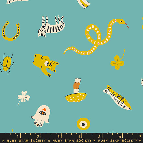 ooh Lucky Lucky by Alexia Marcelle Abegg of Ruby Star Society Good Luck Turquoise    RS4113.14 Cotton Woven Fabric