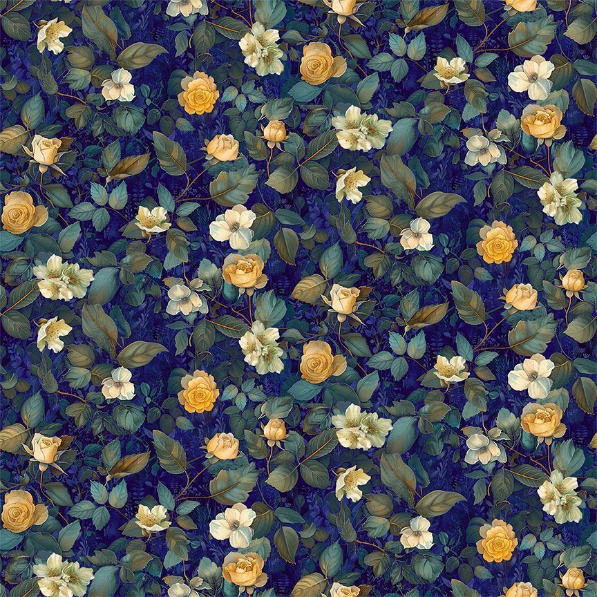 Preorder June 2026: Lumiere Med Floral With Leaves FLEUR-CD4356 Midnight by Timeless Treasures