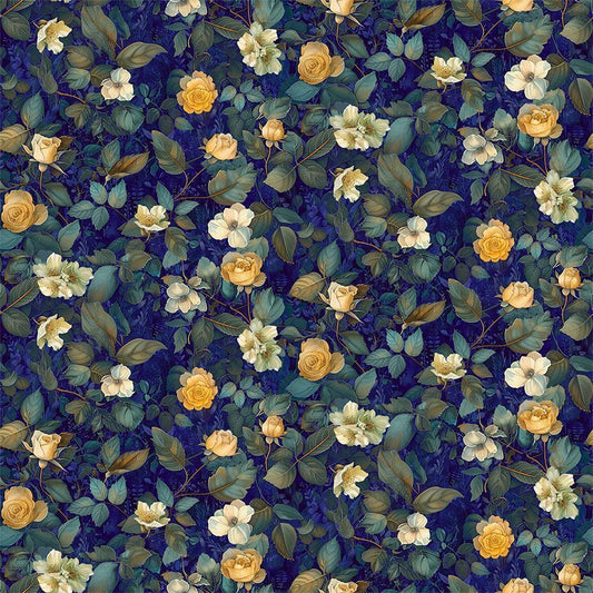 Preorder June 2026: Lumiere Med Floral With Leaves FLEUR-CD4356 Midnight by Timeless Treasures