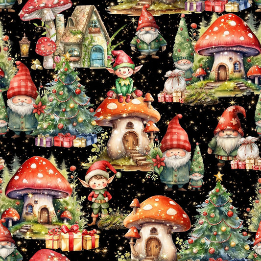 Preorder July 2026: Santa's Village Tiny Shire Black 5098-14 by KK Fabrics
