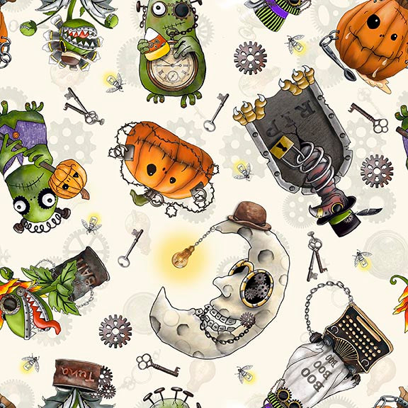 PREORDER ITEM - EXPECTED APRIL: Steampunk Halloween 3 by Desiree's Designs Hallloween Character Toss Cream    31221E Cotton Woven Fabric