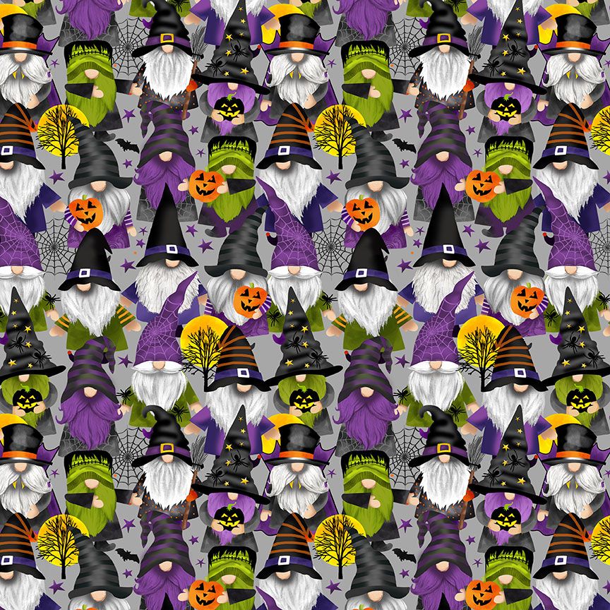 I Boo What I Want Halloween Gnomes by Gail Cadden    GAIL-CD2874-GREY Cotton Woven Fabric