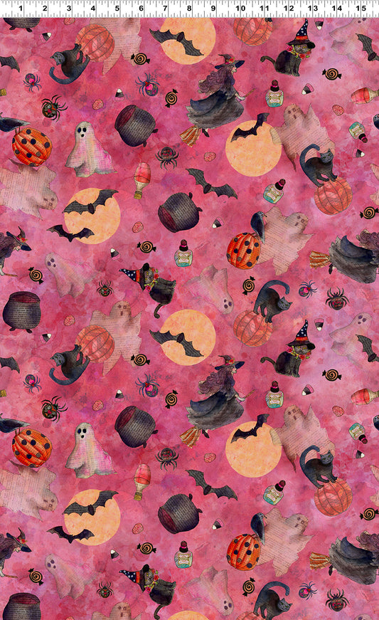 Faboolous Digital by Sue Zipkin Halloween Toss Dark Raspberry Y4473.75 Cotton Woven Fabric