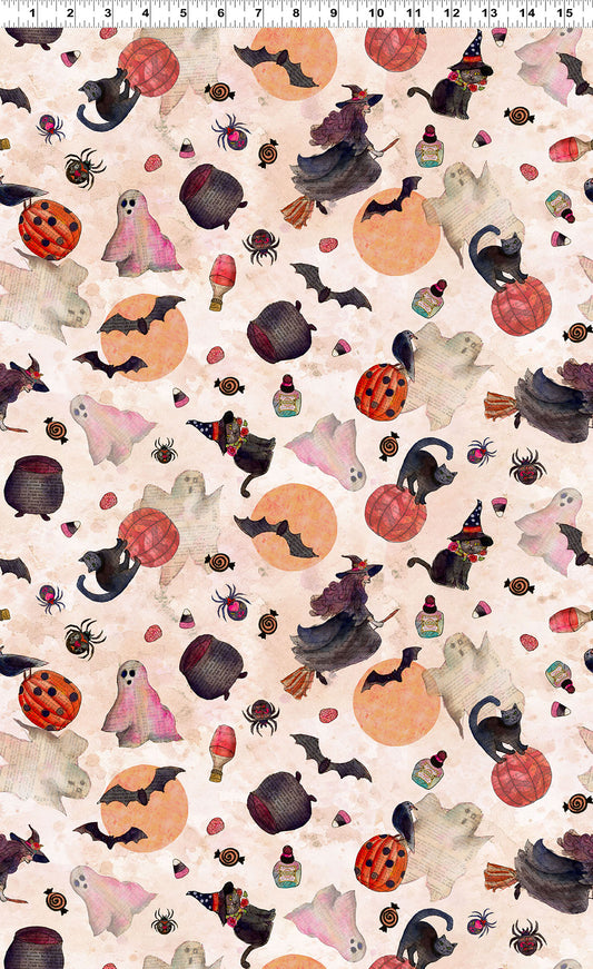 PREORDER ITEM - EXPECTED JUNE 2025: Faboolous Digital by Sue Zipkin Halloween Toss Pale Peach    Y4473.131 Cotton Woven Fabric