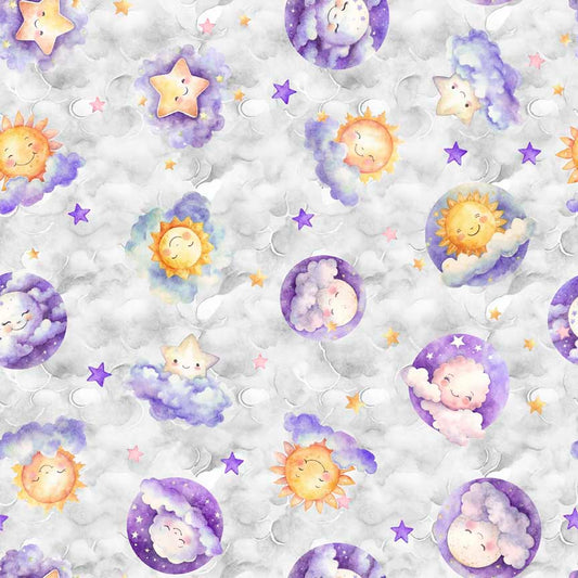 Oh the Places by Morris Creative Group Happy Sky Med Amethyst 30667L Cotton Woven Fabric