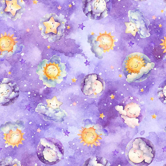 Oh the Places by Morris Creative Group Happy Sky Med Amethyst 30667L Cotton Woven Fabric