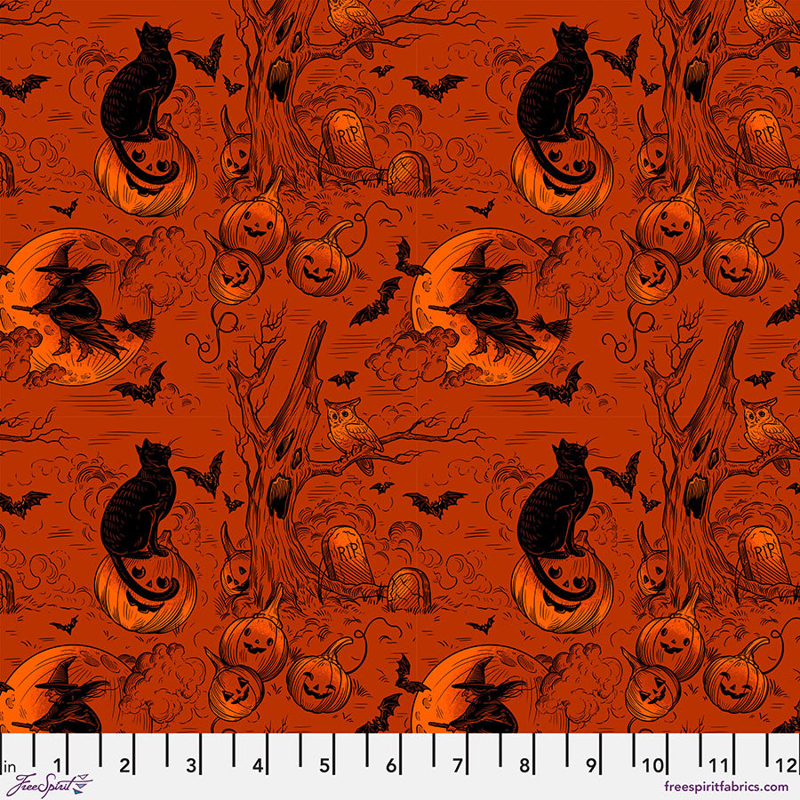 PREORDER ITEM - EXPECTED MAY 2025: Costumes & Cobwebs by Club Hauer Haunted Toile Orange    PWRH125.ORANGE Cotton Woven Fabric