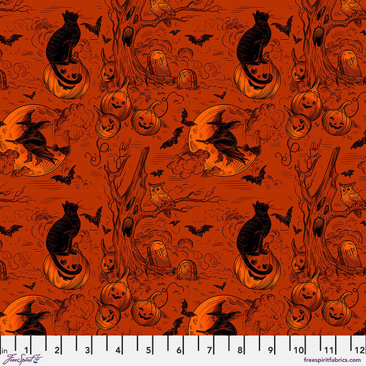 Costumes & Cobwebs by Club Hauer Haunted Toile Orange PWRH125.ORANGE Cotton Woven Fabric