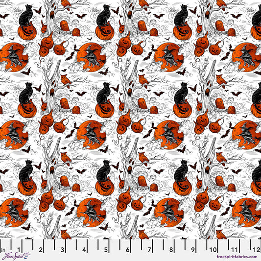 Costumes & Cobwebs by Club Hauer Haunted Toile White PWRH126.WHITE Cotton Woven Fabric