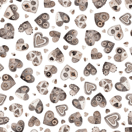 Sewbots Hearts White 31377Z Cotton Woven Fabric