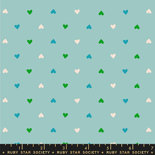 Best Day Ever by Melody Miller of Ruby Star Society Hearts Turquoise RS0091.20 Cotton Woven Fabric