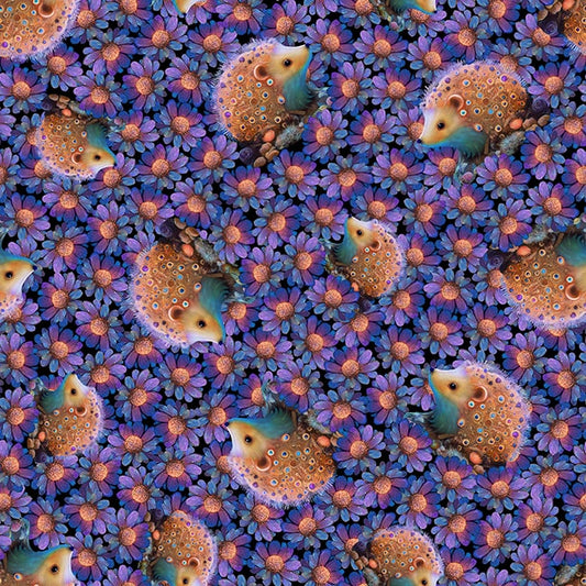 Night Garden Digital by JT Stewart_Duirwagh Studios Hedgehogs  Purple 3551-55 Cotton Woven Fabric